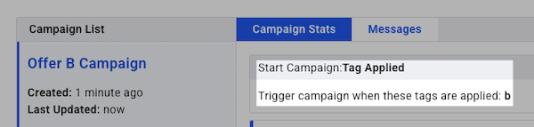 Campaign triggered on tag b