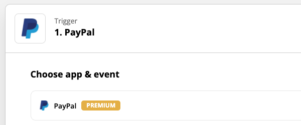 Select Trigger App, PayPal is selected in this example