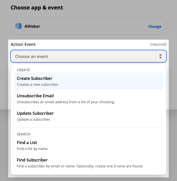 Select Action Dropdown