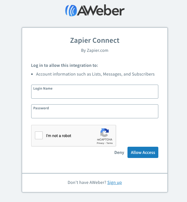 Enter AWeber Login Details