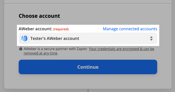 AWeber account will be selected