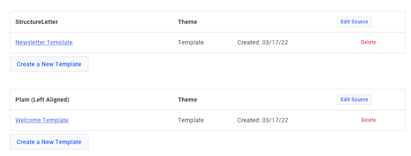 Email Template Manager page