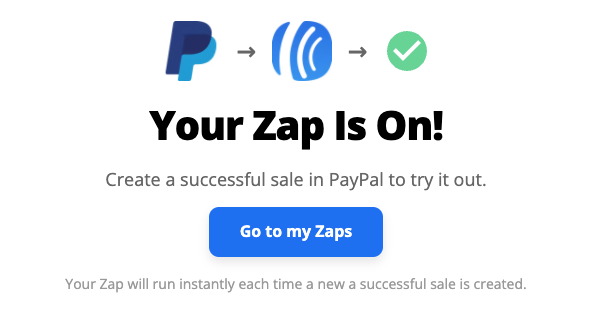 Success Message from Zapier