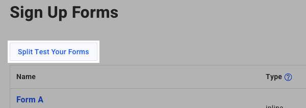 Split test forms button