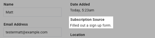 Subscription Source is Filled Out Sign Up Form
