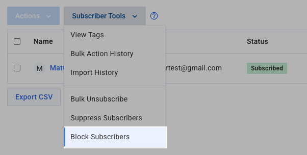 Block Subscribers tab