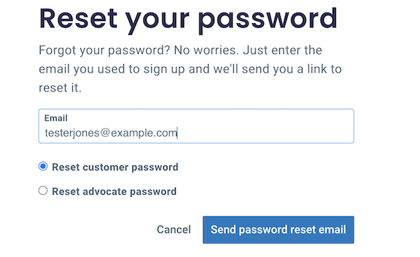 Enter email address to reset password