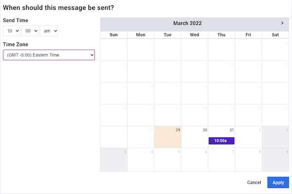 When should the message be sent calendar