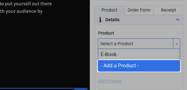 Add a Product from Select a Product dropdown menu