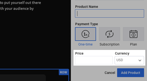 Add a Price and select a Currency type