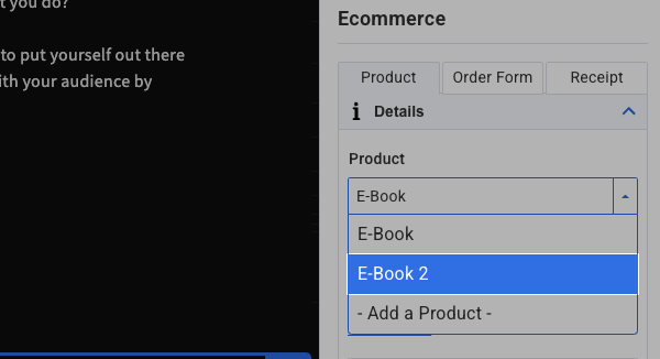 Select a previously created product