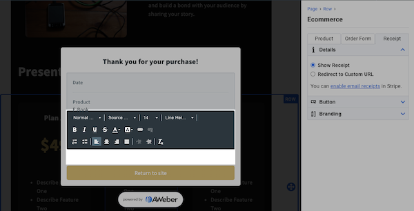 Receipt page editing