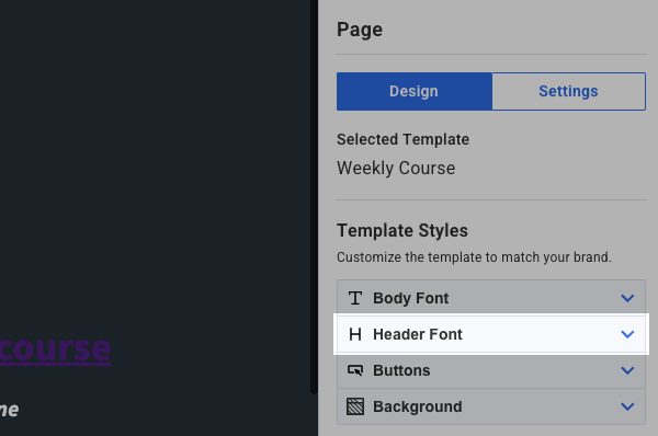 Header Font drop-down
