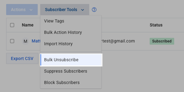 Bulk Unsubscribe tab