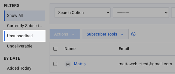 Unsubscribed filter
