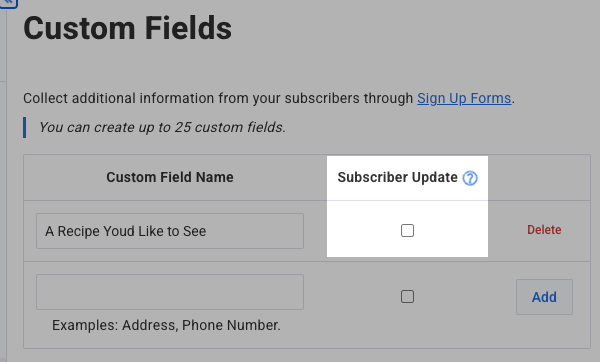 Subscriber Update checkbox highlighted