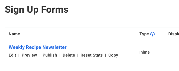 Sign up form tab