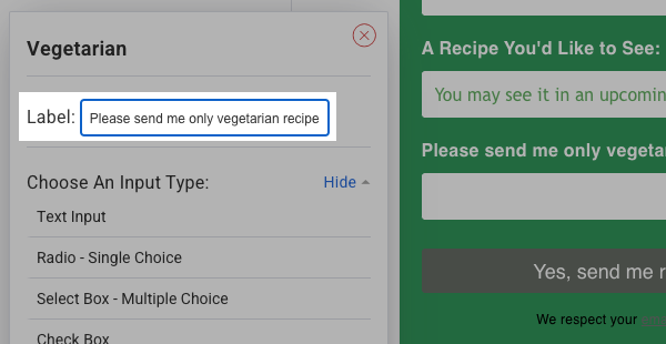 Edit label text box