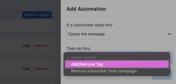 Select Add/Remove tag from second drop down