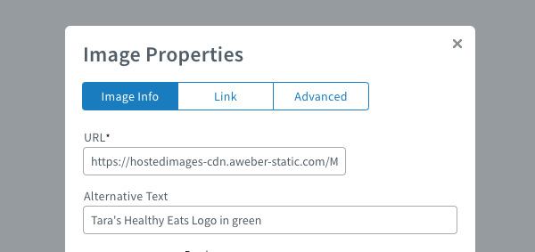 Image URL Text Box in Image Properties Window