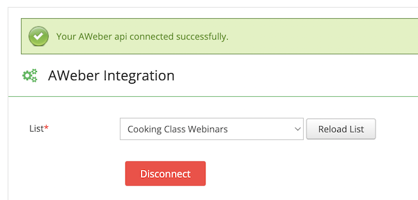 AWeber connection success message