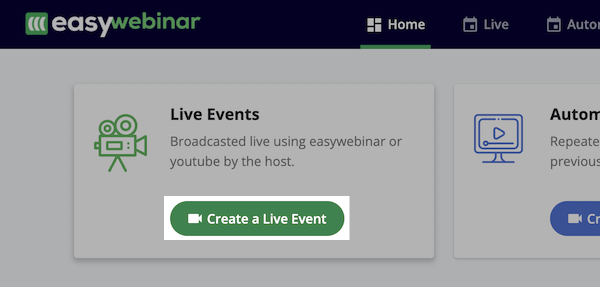 Event Create Live Event button