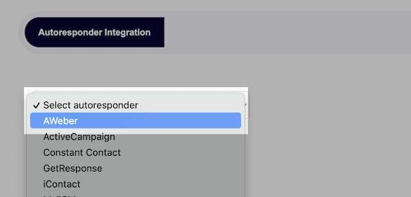 Select AWeber from Dropdown