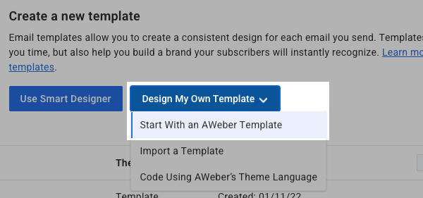 Start with an AWeber Template option