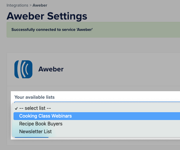 Your available lists dropdown
