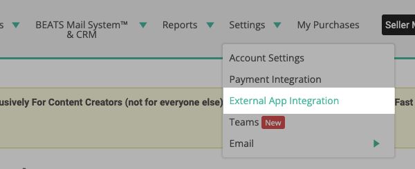 External App Integration tab