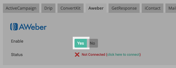 AWeber Integration tab