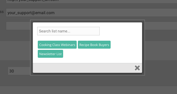 List selection pop up window