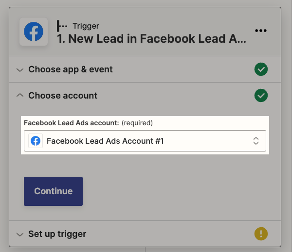 Facebook Lead Ads account selector