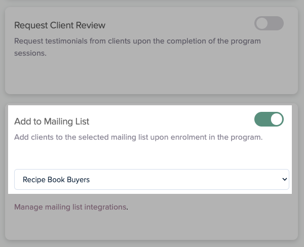 Add to Mailing List toggle