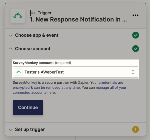 Select SurveyMonkey account