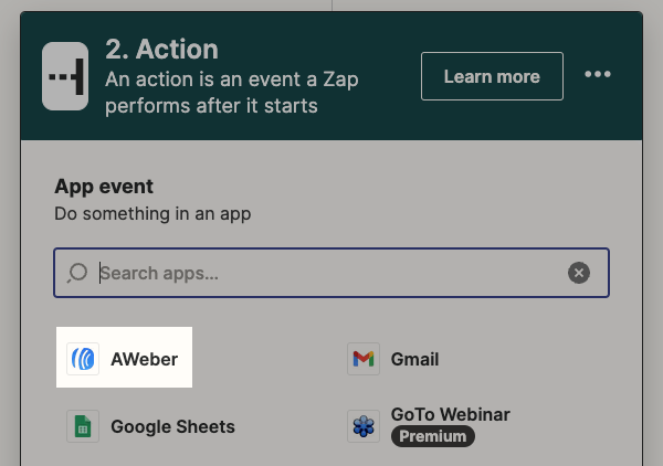 AWeber App event