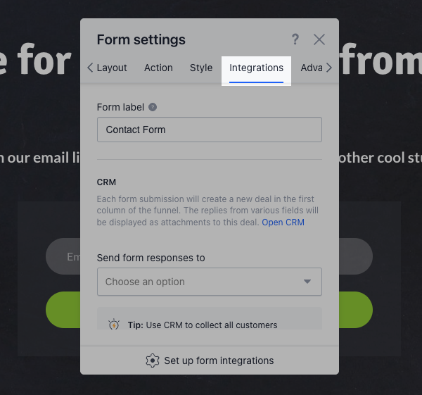 Integrations tab