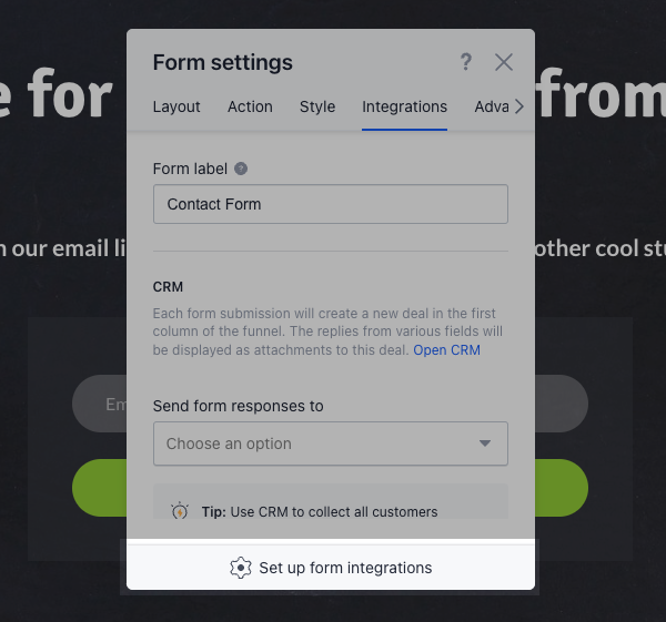 Set up form integrations link