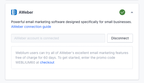 Successful Connection display with green check mark