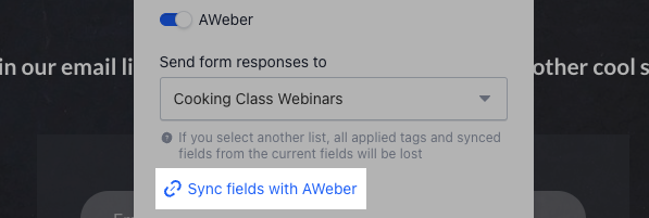 Sync fields with AWeber link