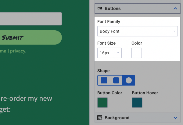 Button font settings
