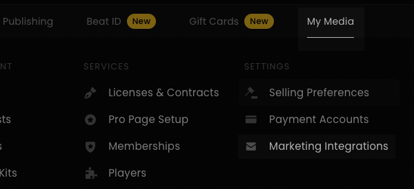 Marketing Integrations option