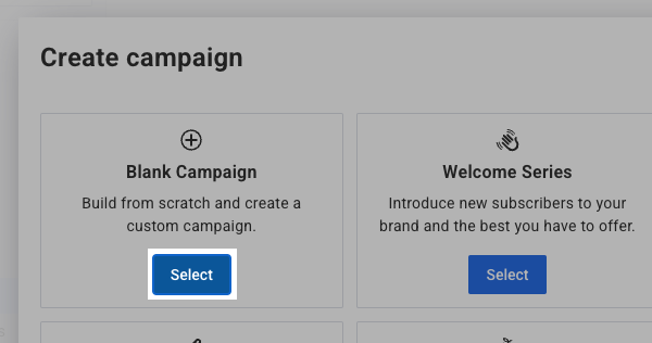 Create a blank campaign Select Button