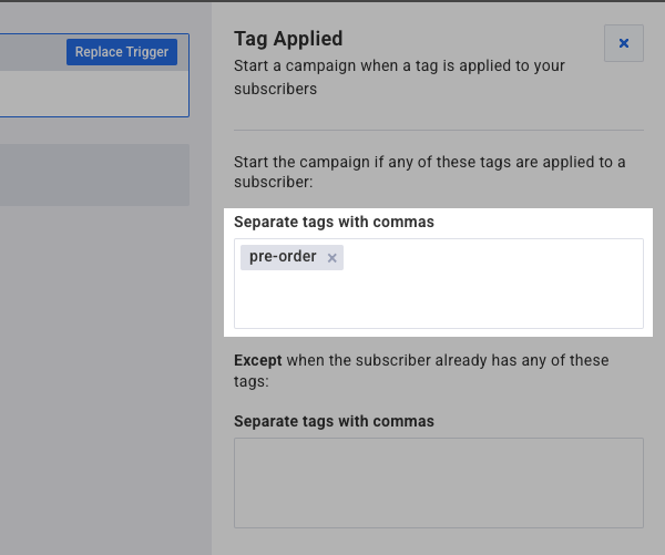 tag text field with pre-order tag added