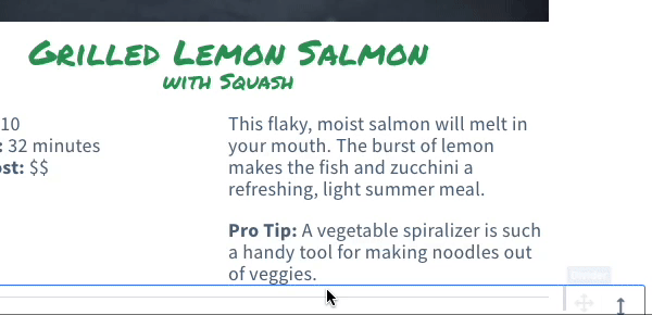 Gif of Vegetable Spiralizer text being highlighted and format menu appearing