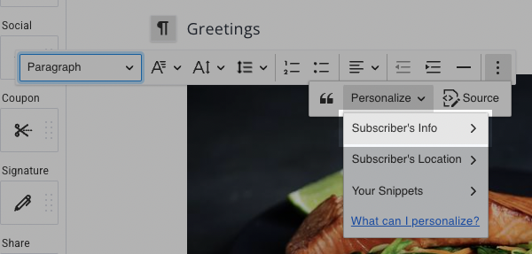 Personlize and Subscriber's Info Options