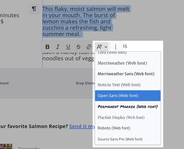Example of Dropdown menu with webfonts