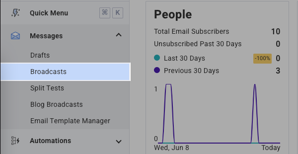 Broadcasts section