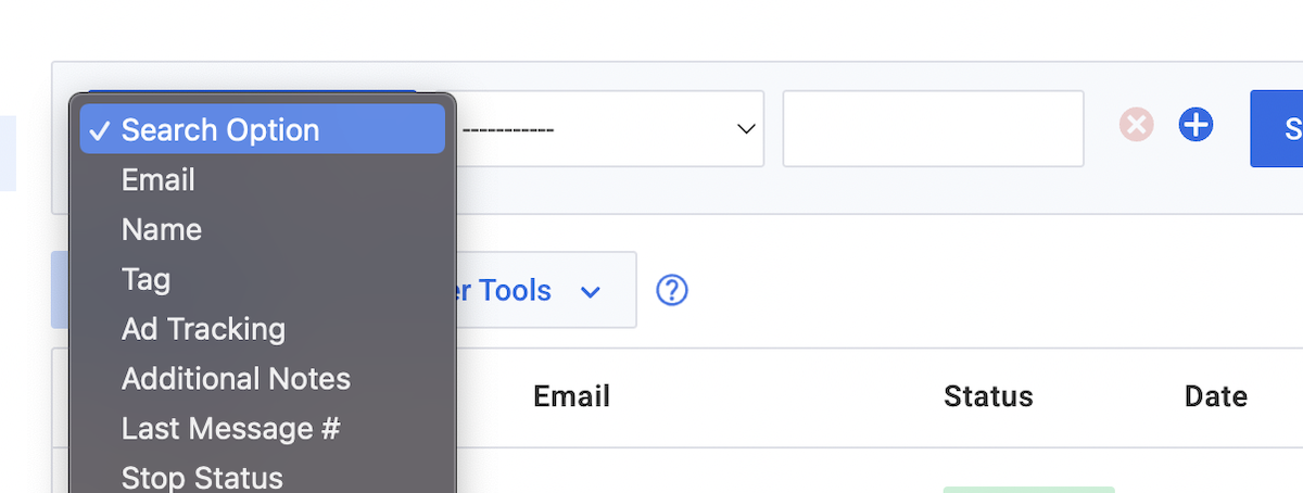 Different search options available