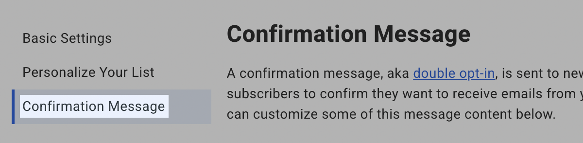 Confirmation Message tab